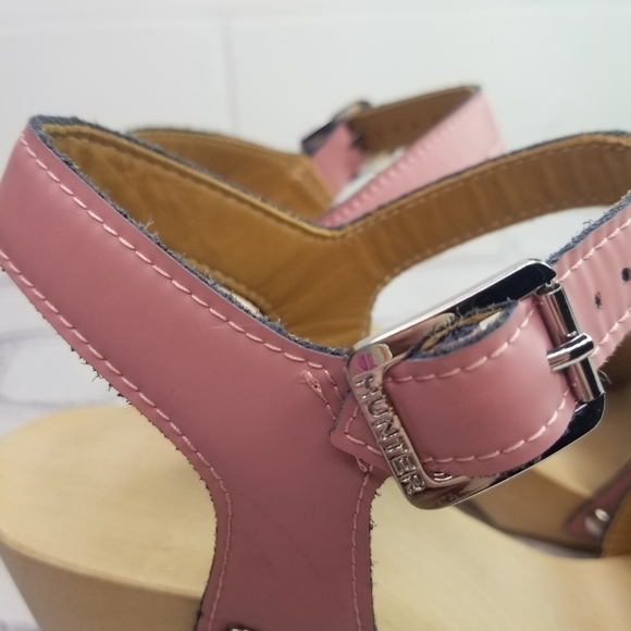 Hunter Refined Penny pink patent leather wood heels sandals - Picture 2 of 13
